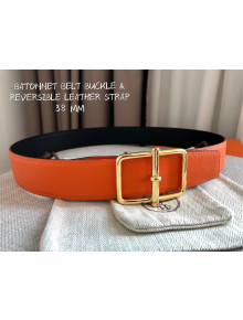 Hermes Batonnet Belt Buckle & Reversible Leather 38mm Orange/Gold 2021