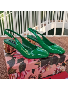 Dolce & Gabbana DG Patent Leather Slingback Pumps 6.5cm Green/Gold 2021 