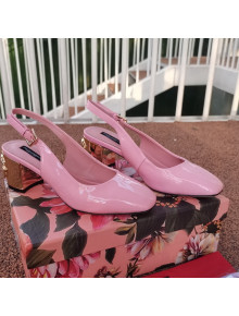 Dolce & Gabbana DG Patent Leather Slingback Pumps 6.5cm Light Pink/Gold 2021 