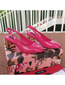 Dolce & Gabbana DG Patent Leather Slingback Pumps 6.5cm Hot Pink/Gold 2021 