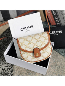 Celine Mini Besace Bag in Triomphe Canvas and Calfskin White 2021