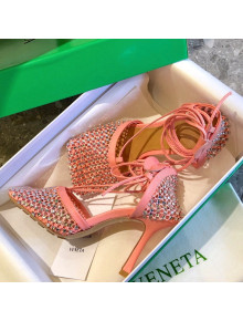 Bottega Veneta Sparkle Stretch Crystal Mesh Sandals 9cm Flamingo Pink 2021