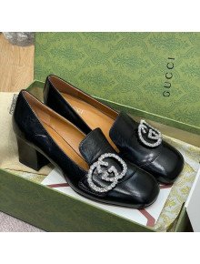 Gucci Leather Loafer Pumps 5cm with Crystal Double G Black 2022