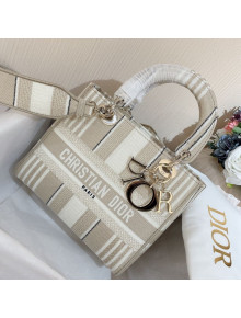 Dior Medium Lady D-Lite Bag in Beige D-Stripes Embroidery 2021