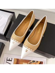 Chanel Lambskin Chain Pointed Toe Ballerinas Apricot 2021