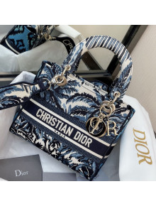 Dior Medium Lady D-Lite Bag in Blue Palms Embroidery 2021