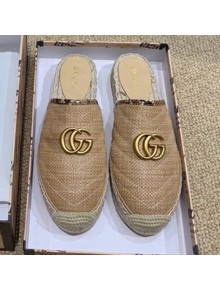 Gucci Chevron Raffia Flat Espadrille Mules with Double G 578554 Dark Beige 2019