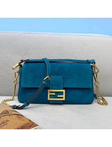 Fendi Medium Baguette Suede Shoulder Bag Blue 2021 308M