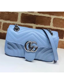 Gucci GG Marmont Matelassé Mini Chain Shoulder Bag 446744 Pastel Blue 2020