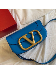 Valentino Supervee Calfskin Maxi-Logo Crossbody Bag 1011L Royal Blue/Gold 2020