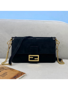 Fendi Medium Baguette Suede Shoulder Bag Black 2021 308M