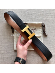 Hermes Constance Calfskin Belt 38mm with H Buckle Black/Clay Brown 2021