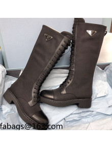 Prada Nylon and Leather High Boots Black 2021 111844