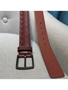 Bottega Veneta Woven Leather Belt 35mm with Matte Frame Buckle Burgundy 2019