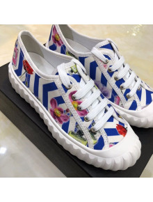 Chanel Bloom Print Fabric Sneakers Blue 2019