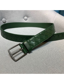 Bottega Veneta Woven Leather Belt 35mm with Matte Frame Buckle Green 2019