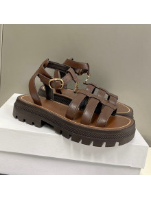 Celine Calfskin Strap Sandals Dark Brown 2022 033127