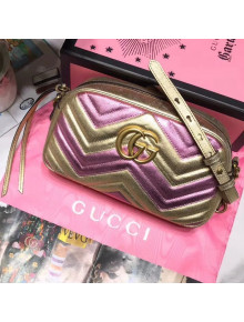 Gucci GG Marmont Laminated Leather Small Camera Shoulder Bag 447632 Gold/Pink 2019