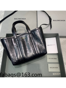 Balenciaga Barbes Small East-West Shopper Bag in Striped Lambskin Black Leather 2021