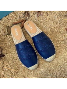 Prada Lambskin Logo Embroidered Espadrille Mules Blue 2021