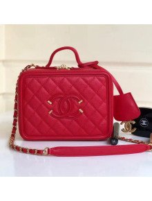 Chanel CC Filigree Medium Vanity Case Bag in Grained Calfskin A93343 Red 2018