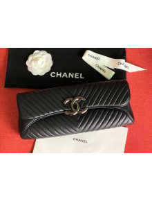 Chanel Chevron Buckskin Evening Clutch Black 2020