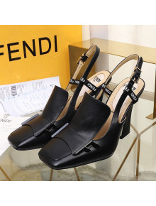 Fendi F Charm Leather Slingback Pump Black 2019