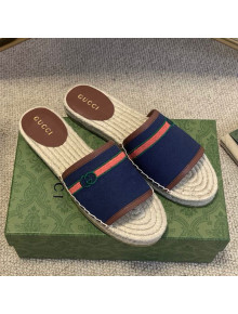 Gucci Epilogue Canvas Web Espadrille Slide Sandal Navy Blue 2021 (For Women and Men)