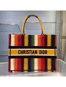 Dior Small Book Tote Bag in Rianbow Stripes Embroidery 2021