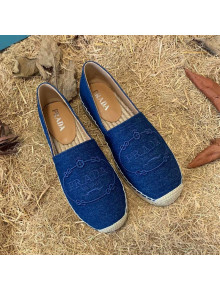 Prada Gabardine Logo Embroidered Espadrilles Blue 2021