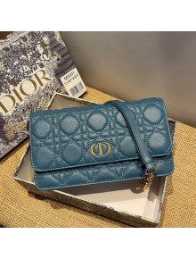 Dior Caro Belt Pouch with Chain in Steel Blue Supple Cannage Calfskin 2021