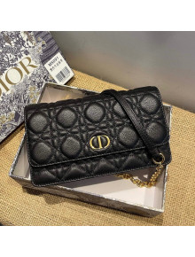 Dior Caro Belt Pouch with Chain in Black Supple Cannage Calfskin 2021