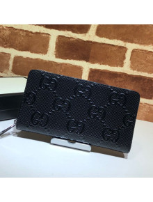 Gucci Perforated Leather GG Embossed Long Wallet 625558 Black 2020