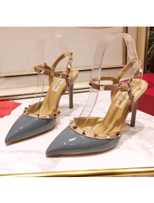 Valentino Rockstud Patent Leather Slingback Pump With 9.5cm Heel Grey 2020