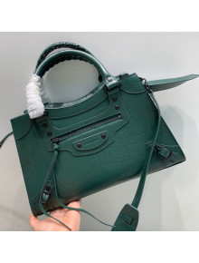 Balenciaga Neo Classic Matte Small Top Handle Bag in Green Crocodile Embossed Calfskin 2020