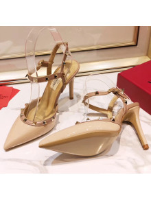 Valentino Rockstud Patent Leather Slingback Pump With 9.5cm Heel Nude 2020