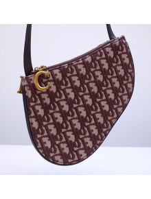 Dior Saddle Zipped Clutch in Burgundy Oblique Jacquard Canvas 2019