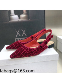 Dior J'Adior Slingback Ballerina Flat in Red Crocodile-Effect Embroidered Velvet 2021