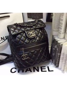 Chanel Waxed Calfskin Quilting Small Backpack Black/Silver 2019