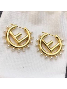 Fendi F Is Fendi Pearl Hoop Earrings Gold/White 2019