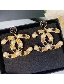 Chanel CC Pendant Short Earrings Gold/White/Black 2019