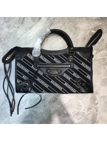 Balenciaga Classic Medium City Bag in Logo Striped Canvas Black/White 2020