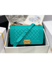 Chanel Quilted Origial Haas Caviar Leather Medium Boy Flap Bag Turquoise with Matte Gold Hardware(Top Quality)