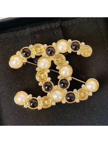 Chanel CC Brooch Gold/White/Black 2019