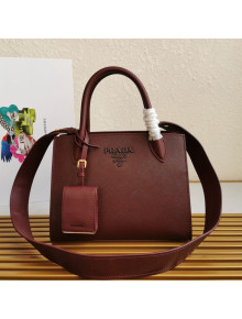 Prada Small Saffiano Leather Monochrome Top Handle Bag 1BA156 Burgundy 2021