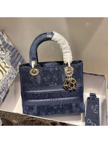 Dior Medium Lady D-Lite Bag in Dark Blue Print Denim 2021