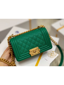 Chanel Quilted Origial Haas Caviar Leather Small Boy Flap Bag Green with Matte Gold Hardware(Top Quality)