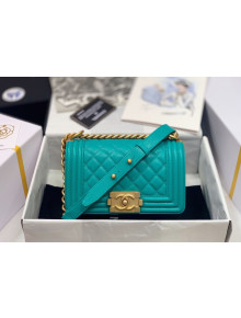 Chanel Quilted Origial Haas Caviar Leather Small Boy Flap Bag Turquoise with Matte Gold Hardware(Top Quality)