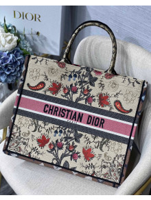 Dior Large Book Tote Bag in Multicolor Flowers Embroidery 2021