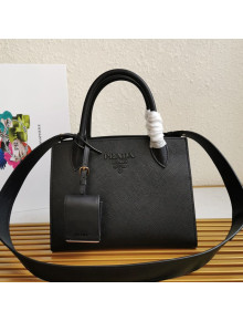 Prada Small Saffiano Leather Monochrome Top Handle Bag 1BA156 Black 2021